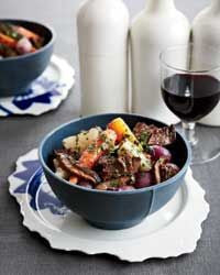 Food and Wine Recipe for Short Ribs with Mushrooms and Spring Vegetables